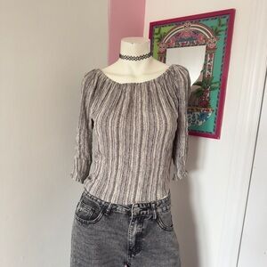 Blush Cream And Black Striped Ruffle Long Sleeve